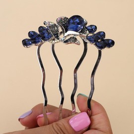 Xerling Blue Teardrop Crystal Hair Side Comb Teeths Floral Wedding Hair Comb Decorative Hair Accessories for Women Girls (Blue)