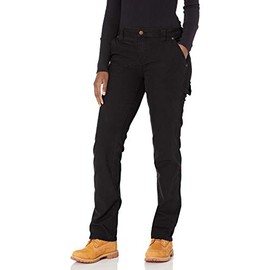Dickies Women's Relaxed Straight Carpenter Duck Pant, Rinsed Black, 4