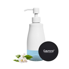 Gaussra White Soap Dispenser with Coaster and Stickers, Stainless Steel and Glass Bottle Hand Pump Dispenser, Refillable Liquid Hand Soap Dispenser for Bathroom & Kitchen (11OZ / 320ML)
