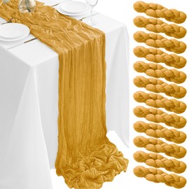 12Pack Gold Table Runner 35 x 120 inch Cheesecloth Table Runner 10FT Boho Fall Table Runners Rustic Gauze Cheese Cloth Table Runners for Party Wedding Birthday Dining Bridal Shower Baby Shower Decor