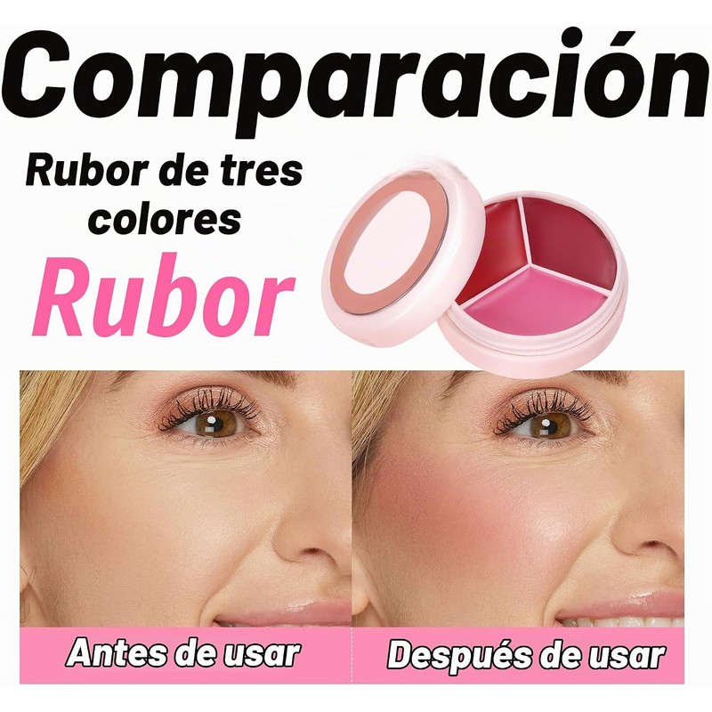 Rubor en crema ultrasuave de 3 colores para mejillas, Pincel