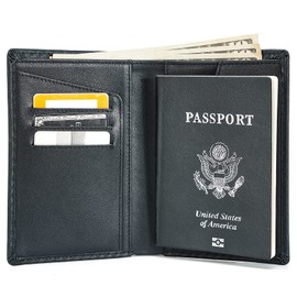Polare Functional RFID Blocking Leather Passport Holder Travel Bifold Wallet For Men (Carbon Black)