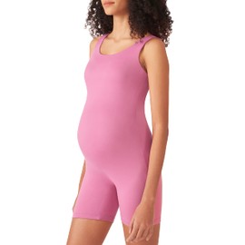 POSHDIVAH Women's Maternity Bodysuit Pregnancy Shapewear Sleeveless Scoop Neck Tank Top Shorts Romper Jumpsuit for Photoshoot Yoga Pink Medium