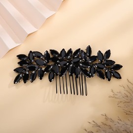 Teyglen Mujeres Dainty Simple Rhinestones Bride Wedding Hair Comb Lujosos Accesorios Para El Cabello Shiny Rhinestones Nupcial Side Hair Combs Para Mujeres Bride Girls Negro