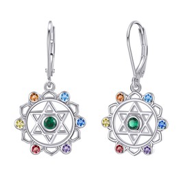 MONGAS Lotus Earrings Sterling Silver Chakra Earrings Chakra Dangle Drop Yoga Jewelry for Women