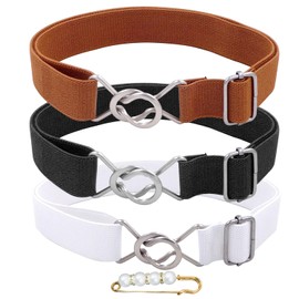 3 Pack Belt with Elastic Buckle, 1 Pearl Brooch, Casual Elastic Belt, Simple Belt, Vintage Thin Belt, Adjustable Length Belt, Suitable for Women and Girls, black