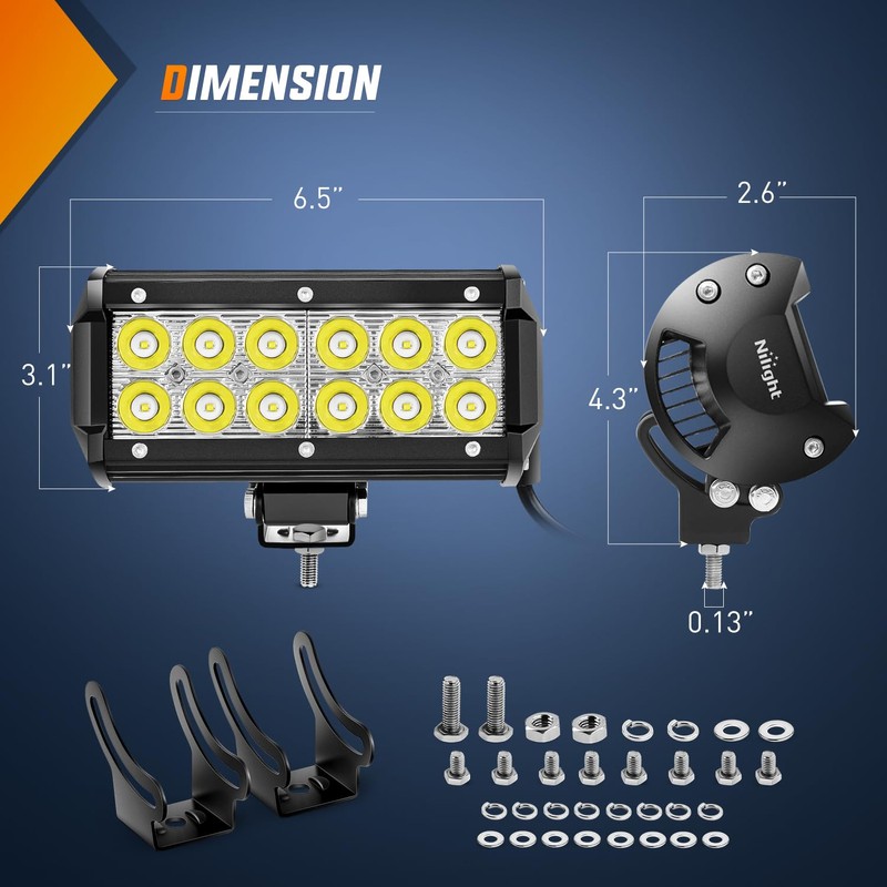 Nilight Led Light Bar 2PCS 36w 6.5Inch Spot Off Road