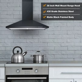 SNDOAS 30in 450CFM Wall Mount Range Hood Vent Kitchen 3-Speed Cook Fan black