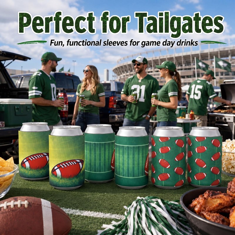 Nuanchu 12 Pcs Football Can Cooler Sleeves Collapsible Beer Drink