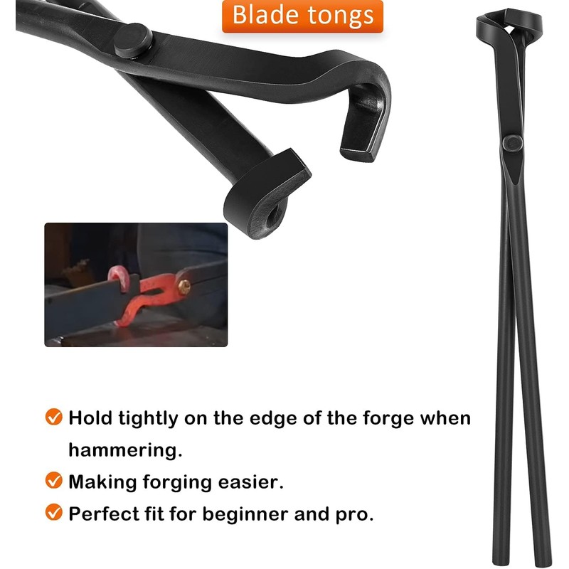 Blacksmith Tools Set - Flat, Bolt, Blade Tongs & Hammers