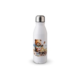 MAXIKIWI - Einwandige Wasserflasche mit Schraubverschluss, nicht isoliert, leichtes Aluminium, BPA-frei, auslaufsicher, Retro-Campingbär-Aquarell – 500 ml