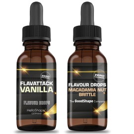 Flavour Drops Sugar-Free Set 2 x 50 ml - Macadamia Nut Brittle & Vanilla, Flavour Drops without Calories for Sweetening with Pipette, Vegan, for Natural Yogurt, Porridge or Quark