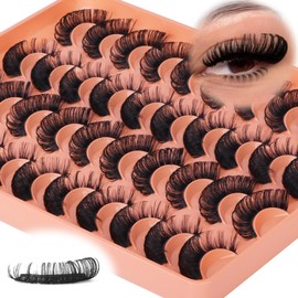 20 Pairs False Eyelashes Mink Lashes Fluffy Dramatic Faux Mink Lashes 20MM 10D Thick Long Lashes Fox Eye Fluffy Volume Russian Lashes Strip Wispy Fake Eyelashes by Lvmixwig