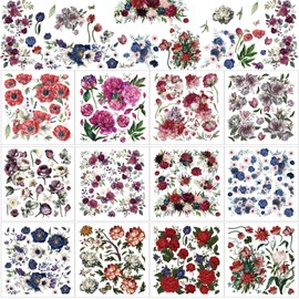BBTO 12 Sheets Rub on Transfers for Crafts and Furniture Rub on Transfer Stickers Rub on Decals for Wood DIY Paper Home Decor, 5.5 x 5.7 Inch(Dark Floral)