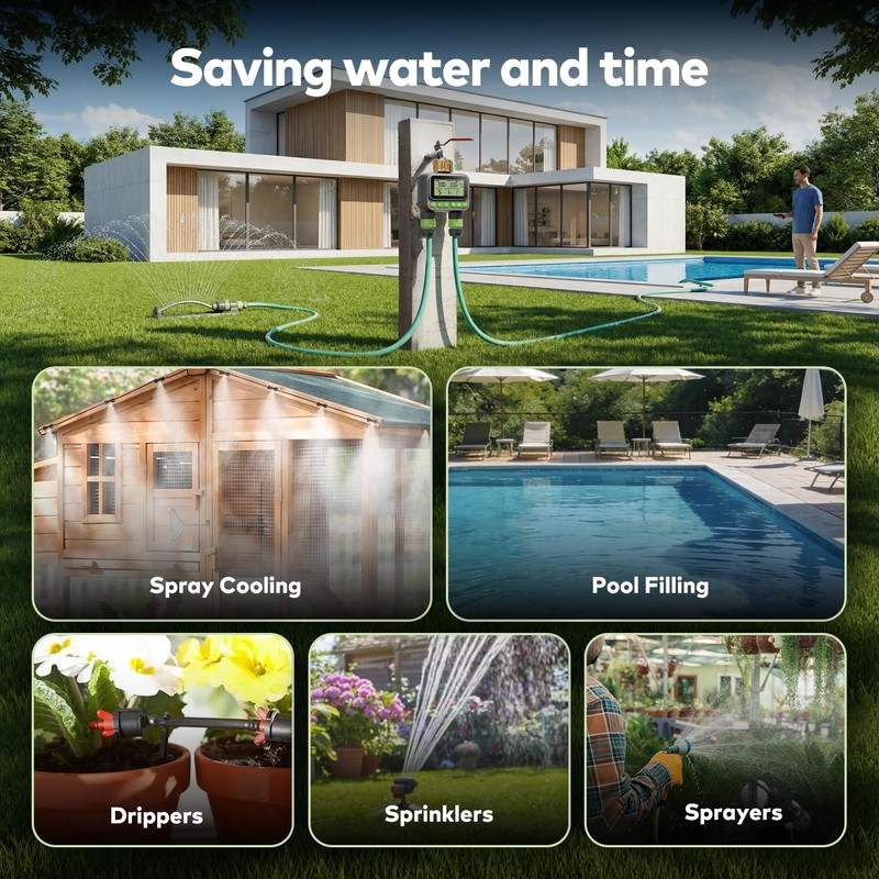 Remote Control Sprinkler Timer for Outdoor Hose Faucet 2 Zone,