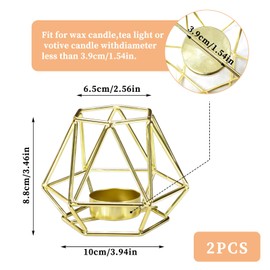 Realand 2Pcs Gold Geometric Tealight Votive Candle Holder, Metal Hollow Tea Light Candle Holders, Candle Stand for Wedding Christmas Table Centerpiece Vintage Decor, Small