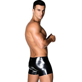 Kangxinsheng Black latex briefs for men, fashionable latex shorts, handmade rubber boxer shorts, can be used on cosplay and party club outfits, black, S