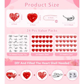 [ Filled Heart Box ] 24 Pack Valentines Day Cards for Kids Classroom School with Metal Brain Teaser Puzzle Toys Valentines Gifts for Kids Girls Boys Valentine Exchange Prizes Party Favor Supplies