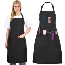 Noverlife Hair Stylist Apron with 4 Pockets, Hair Resistant 34 Inch Long Hairdresser Apron with Adjustable Strap Machine Washable Salon Pinafore, Multi Function Stylist Work Pinafore for Barber