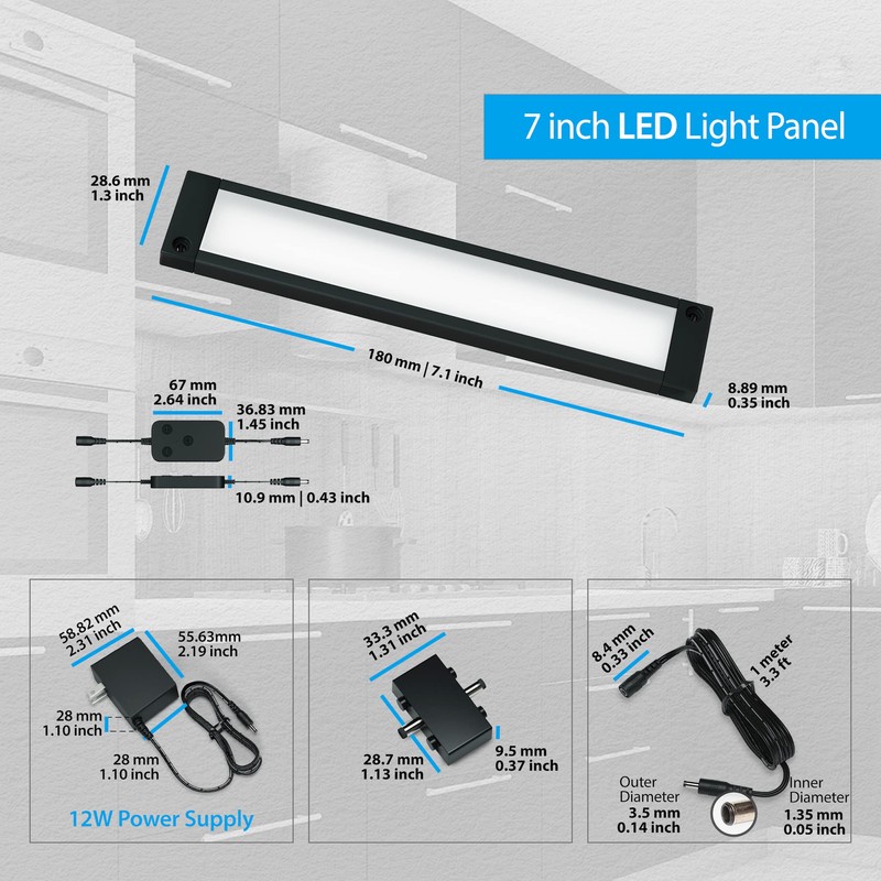 EShine 3 Pack 7 inch Black Smart Dimmable LED Under