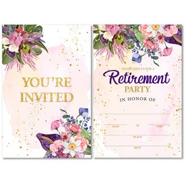Soiceu Floral Retirement Party Invitations with Envelopes Set of 20 Elegant Flowers Retirement Dinner Party Invites