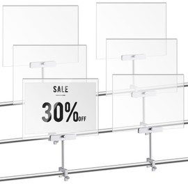 FoldTier 6 Set Aluminum Alloy Retail Sign Holder with Clamp Acrylic Frame Clothing Rack Clip on Sign Holder for Retail Stores Price Card Display(Silver,8.5 x 11 Inch)
