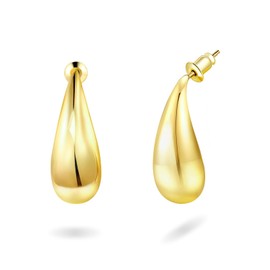 Chunky Gold Waterdrop Earrings for Women and Men, Lightweight Teardrop Hollow Hoop Earrings | Hypoallergenic Fashion Jewelry