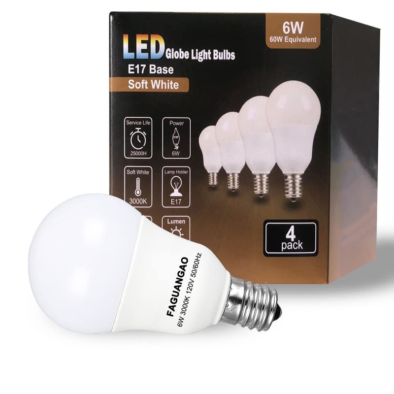 FAGUANGAO E17 Intermediate Base LED G14 Bulbs, 6W 60W Equivalent,