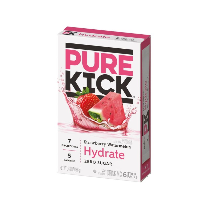 PURE KICK Hydration Singles To Go Drink Mix, Strawberry Watermelon,