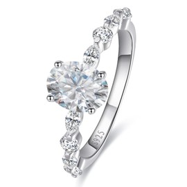 Yaresul 1.5/2.75 ct Oval Rings Women Ladies Rings Silver 925 6 x 8/8 x 10 mm Created Emerald/Sapphire Rings Engagement Ring Women's Wedding Promise Ring Size 49.3 (15.7) - 60 (19.1), Cubic Zirconia