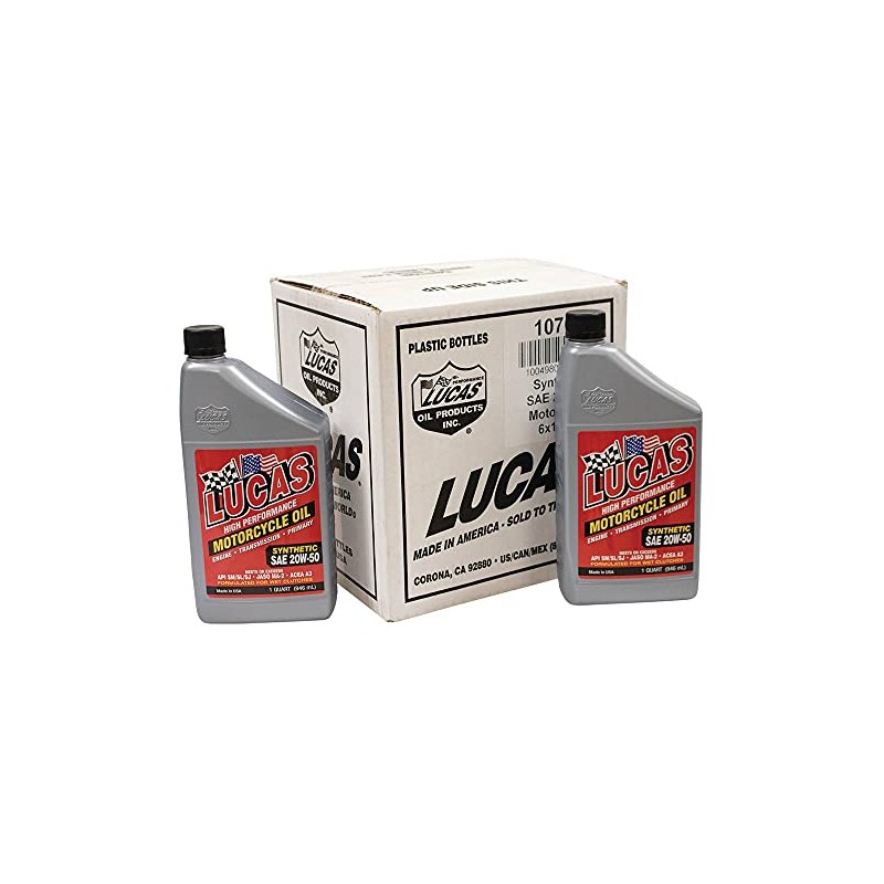 Lucas Oil Motorcycle Oil/Synthetic 20W-50, 6 Btls/1 Qt