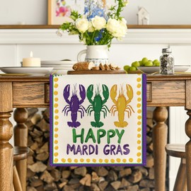 Artoid Mode Beads Happy Mardi Gras Carnival Table Runner, Seasonal Holiday Kitchen Dining Table Decoration for Indoor Outdoor Home Party Decor 13 x 48 Inch