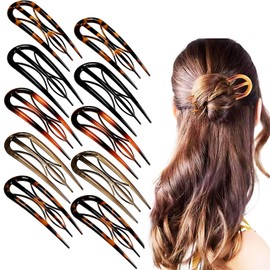 MYTOAU 10Pcs French Hair Pin, Hair Pins for Women,Retro Fork Internal Teeth U Shaped French Twist Hair Pin, Tortoise Shell for Women Vintage Hairstyle Accessories
