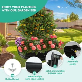 YSEJOMP 36 Inch Diameter Galvanized Garden Raised Bed/Plant Box/Fire Pit Ring - 0.8mm Thick,12 Inch Tall,Perfect for Planting a Variety of Flowers,Herbs,Vegetables (Black, 36 Dia X 11.5 inches)