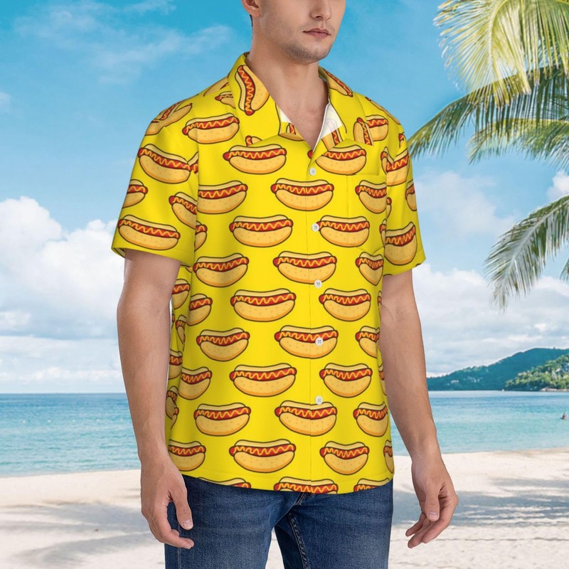 COCYPAN 7 Hot Dog Shirt,Funny Shirt,Hot Dog Costume, Mens Hawaiian