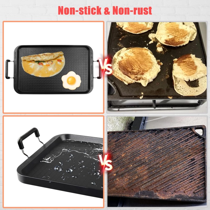 Vayepro Stove Top Flat Griddle, 17 Inch 2 Burner Griddle