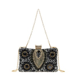 COOLOYA Women's Rhinestone Glitter Clutch Purses Luxury Crossbody Bags Evening Bridal Wedding Party Handbag With Chain, Black, One Size, Soft