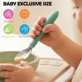 Juego de Cubiertos para Bebé, 6 Piezas, Acero Inoxidable y Silicona 3 Cucharas y 3 Tenedores, Kit Infantil de Aprendizaje, Alimentación Autónoma, Para Niños Pequeños
