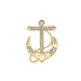 Personality Pearl Crystal Anchor Fashion Brooch Pin Women's Clothing Accessories Jewelry (Pearl anchor)