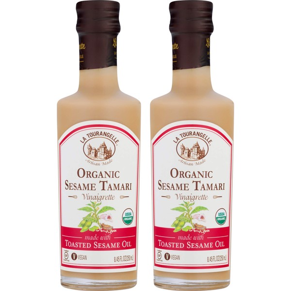 La Tourangelle, Organic Sesame Tamari Vinaigrette, 8.45 Ounce, 2-Bottle Pack, Salad Dressing and Marinade, Made with Organic Toasted Sesame Oil, Gluten-Free, Low Sodium, Naturally Sugar Free, 2 Count (Packaging may Vary)