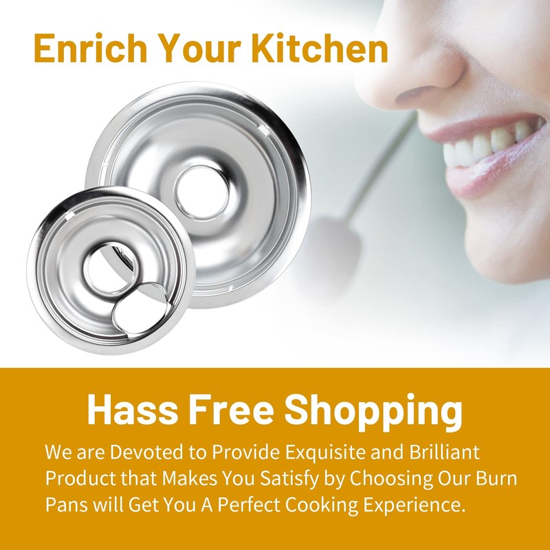 4 Pack Chrome Drip Pans, Compatible with Whirpool Kenmore Frigirate