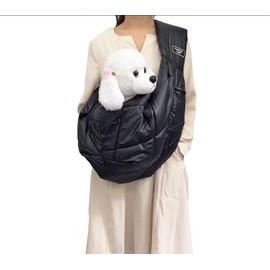 CYBERNOVA Small Pet Dog Cat Sling Carrier for 1-7 kg, Warm and Windproof with Bag, Hand-free Pet Bag, Dog Cat Puppy Carry Bag for Winter Cold Weather (Black)