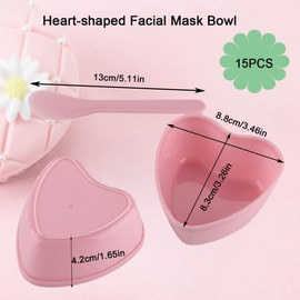 icyhey 15 Pairs Pink Heart-shaped Plastic Facial Mask Mixing Bowls Set with Spatulas - DIY Skincare Mixing Tool Kit, Mud Masks, Home Salon, and Beauty Salon Use, Face Mask Applicator Tool(15Pcs)