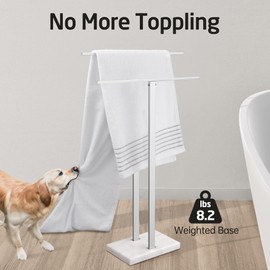 KES Standing Towel Rack for Bathroom with Marble Base, 2-Tier Towel Rack Stand for Floor, SUS304 Stainless Steel Polished Finish, BTH217
