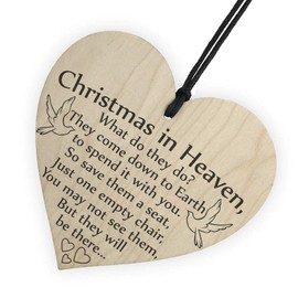 ANLEMIN Christmas Ornaments in Heaven Commemorative Plate Wooden Hanging Xmas Tree Ornament Heart Shaped Christmas in Heaven Wall Hangings Decorations (2pcs)