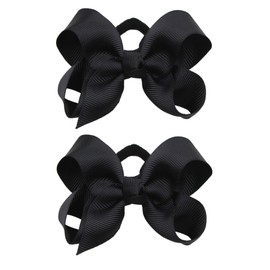 ZOONAI 3 Inch Baby Girl Hair Bows Elastic Hair Tie Accessories Bow Ponytail Holder - Set of 2 (Orange)