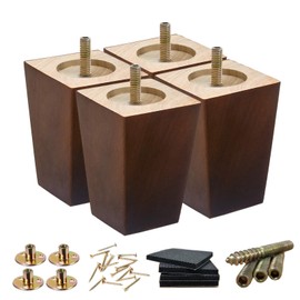 SHANJUE Wood Furniture Legs 4 inch Sofa Legs Set of 4,Square Brown Couch feet,Mid Century Chair Legs,Replacement Couch Legs, for Dresser Legs Sideboard Recliner Coffee Table