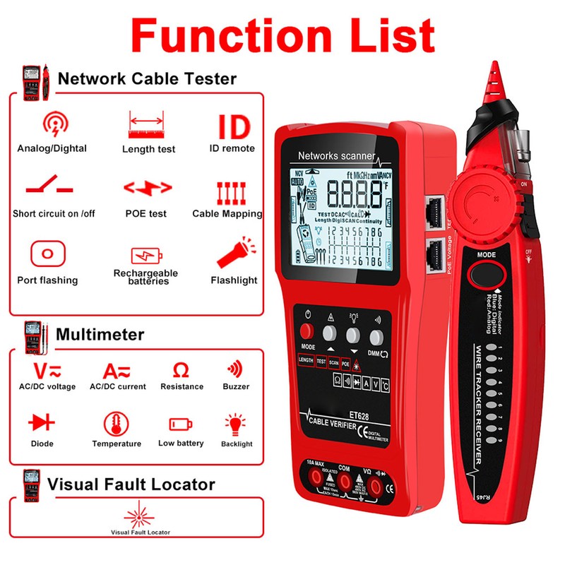 Network Cable Tester Tracer Kit Multifunctional CAT5 CAT6 Ethernet Wire