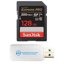 SanDisk SanDisk 128GB Extreme Pro Memory Card works with Canon EOS Rebel T5, T6, T6i, T7i, EOS 5D Mark IV, 6D Mark II, 5D Mark III, DSLR Camera SDXC 4K V30 UHS-I with Everything But Stromboli Combo Reader