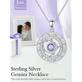 TOUPOP Gemini Necklaces for Women White Gold S925 Sterling Silver Zodiac Constellation Pendant Necklace with Alexandrite June Birthstone Gemini Zodiac Sign Birthday Jewelry for Sister Daughter